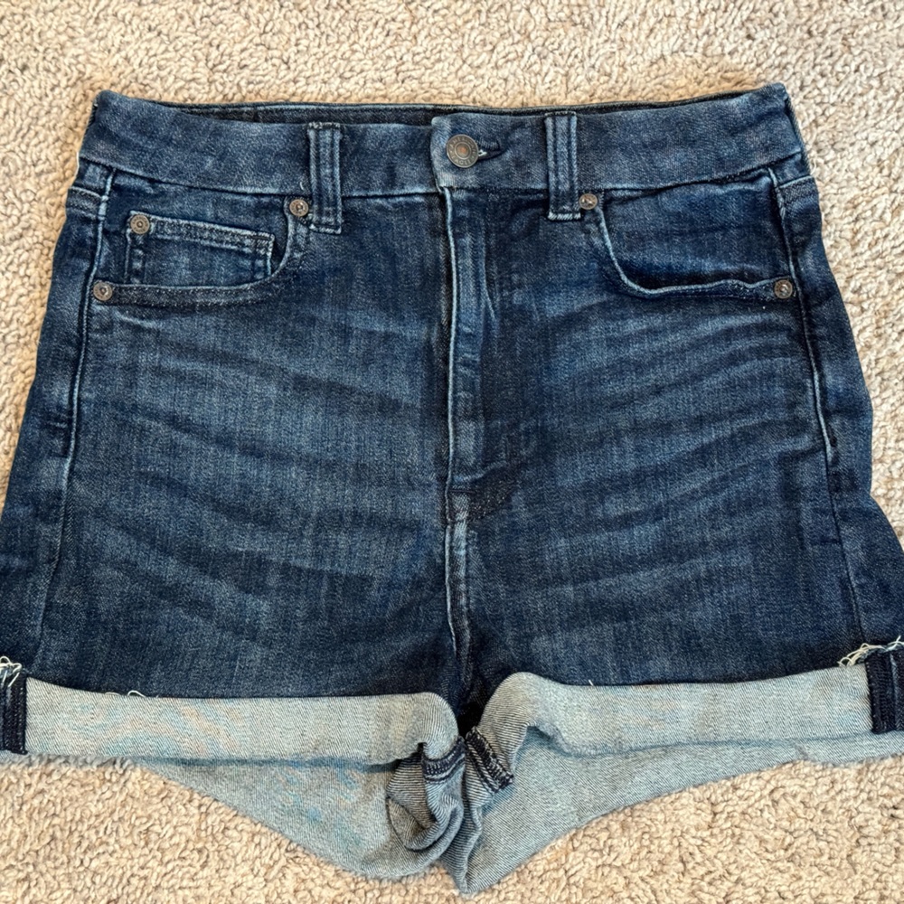 American Eagle Curvy Super Hi-Rise Shortie Denim Shorts - Dark Wash